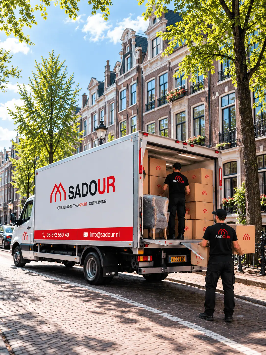 Verhuizers bij Amsterdamse grachtpanden